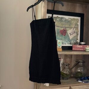 Storia Black Ribbed Spaghetti Strap Mini Dress
